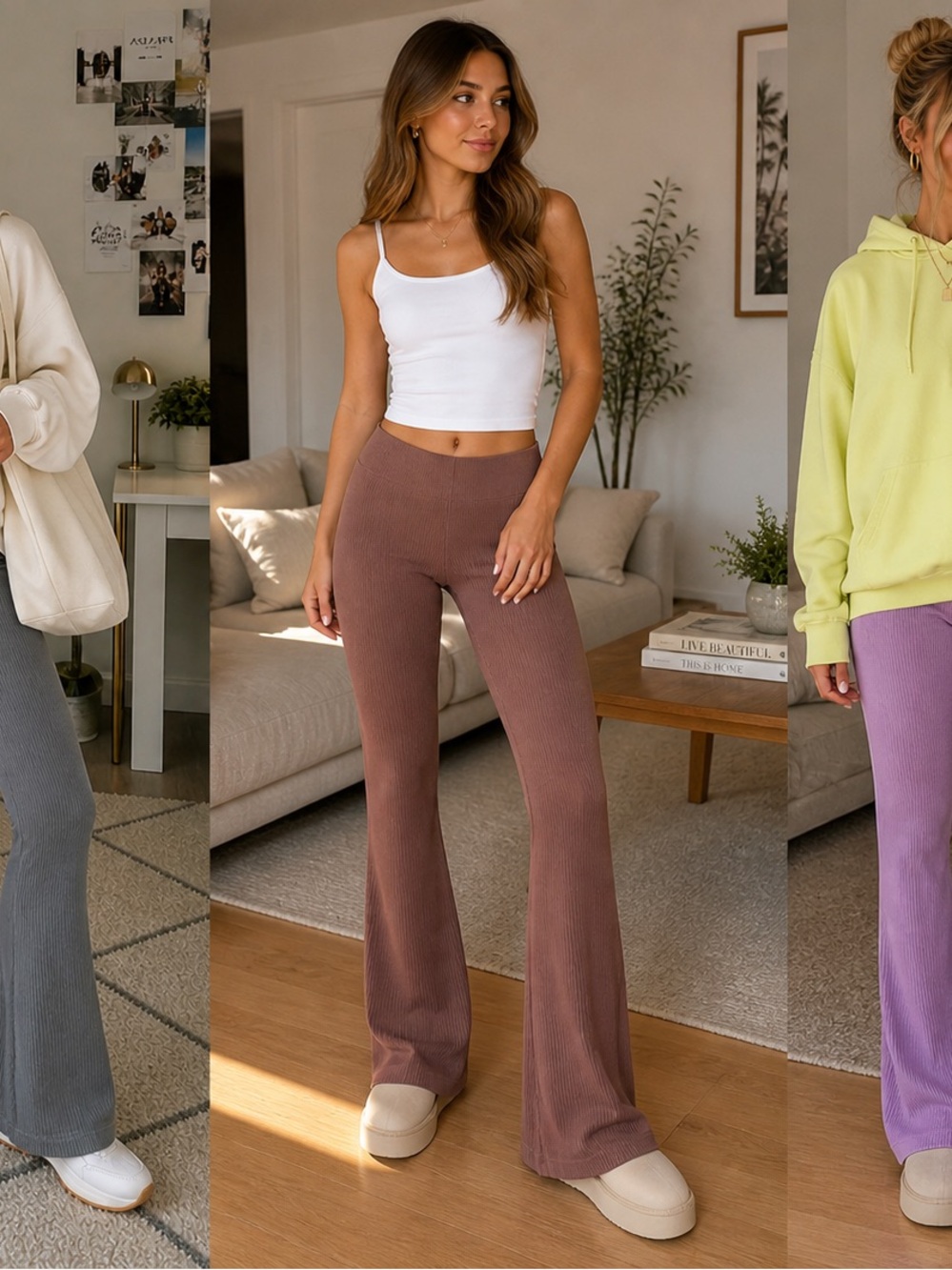 Olive & Oak Ribbed Flare Knit Pants — Chocolate Brown